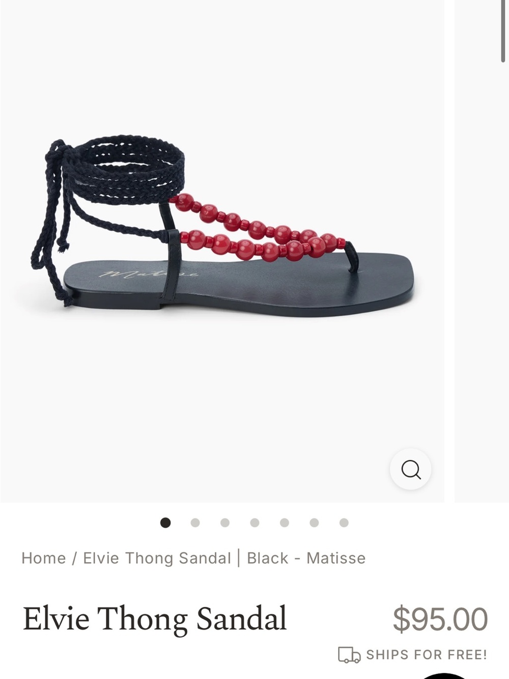 Matisse Elvie Beaded Thong Sandal in Black and Red Sz 9